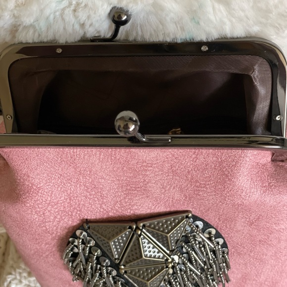 Stylish Blush Pink Crossbody Purse with Metal Tassel and Chain Strap - Small - Picture 7 of 7